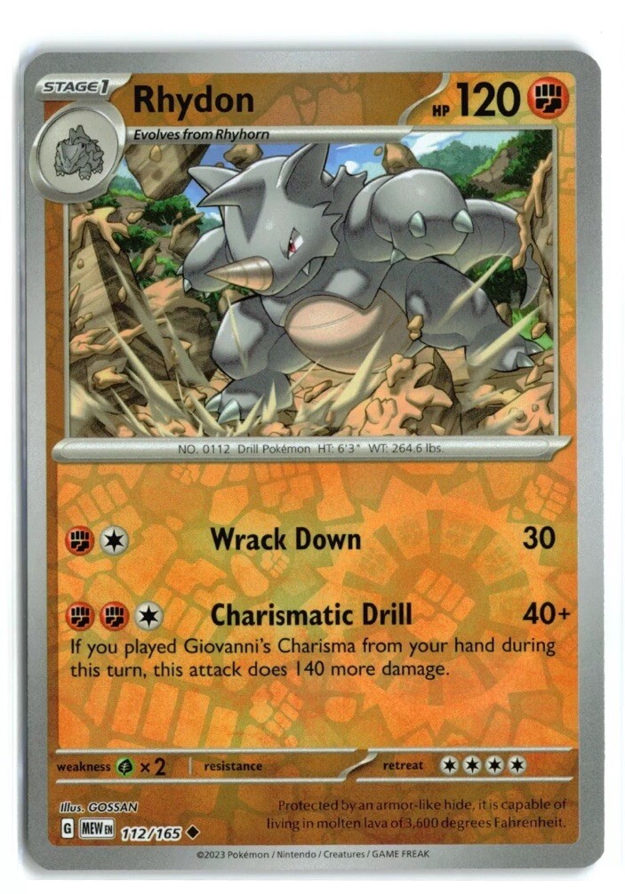 Rhydon 112/165 English 151 Reverse Holo Uncommon Pokemon Card 