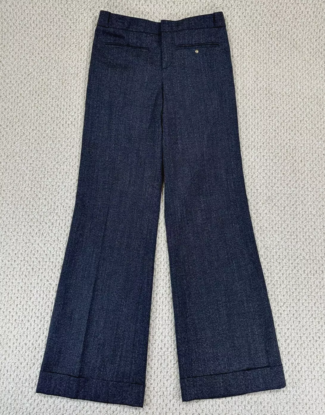 Pantalon habillé Gucci pour femme 26x31 noir laine souple évasée jambes manchettes fabriqué en Italie