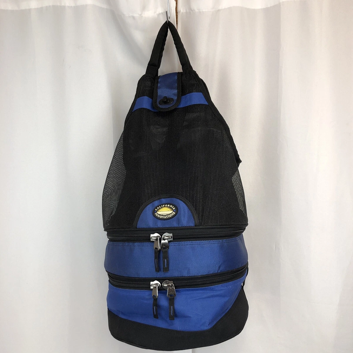 California Innovations Insulated Cooler Backpack 3 Section Blue Black Mesh Zip