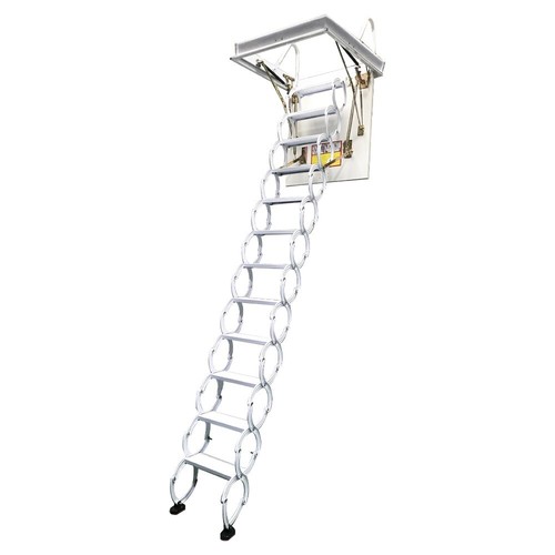 9.8ft Hidden Telescopic Folding Ladder White Attic Pull Down Ceiling Stairs 12s - Picture 2 of 19