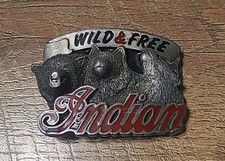 Indian Motorcycle Club Belt Buckle - Wild  Free - Indian and the wolf survivors