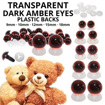 TRANSPARENTE DUNKLE BERNSTEINFARBENE Augen mit KUNSTSTOFFRÜCKEN - Teddybär Spielzeug Puppe gestrickt