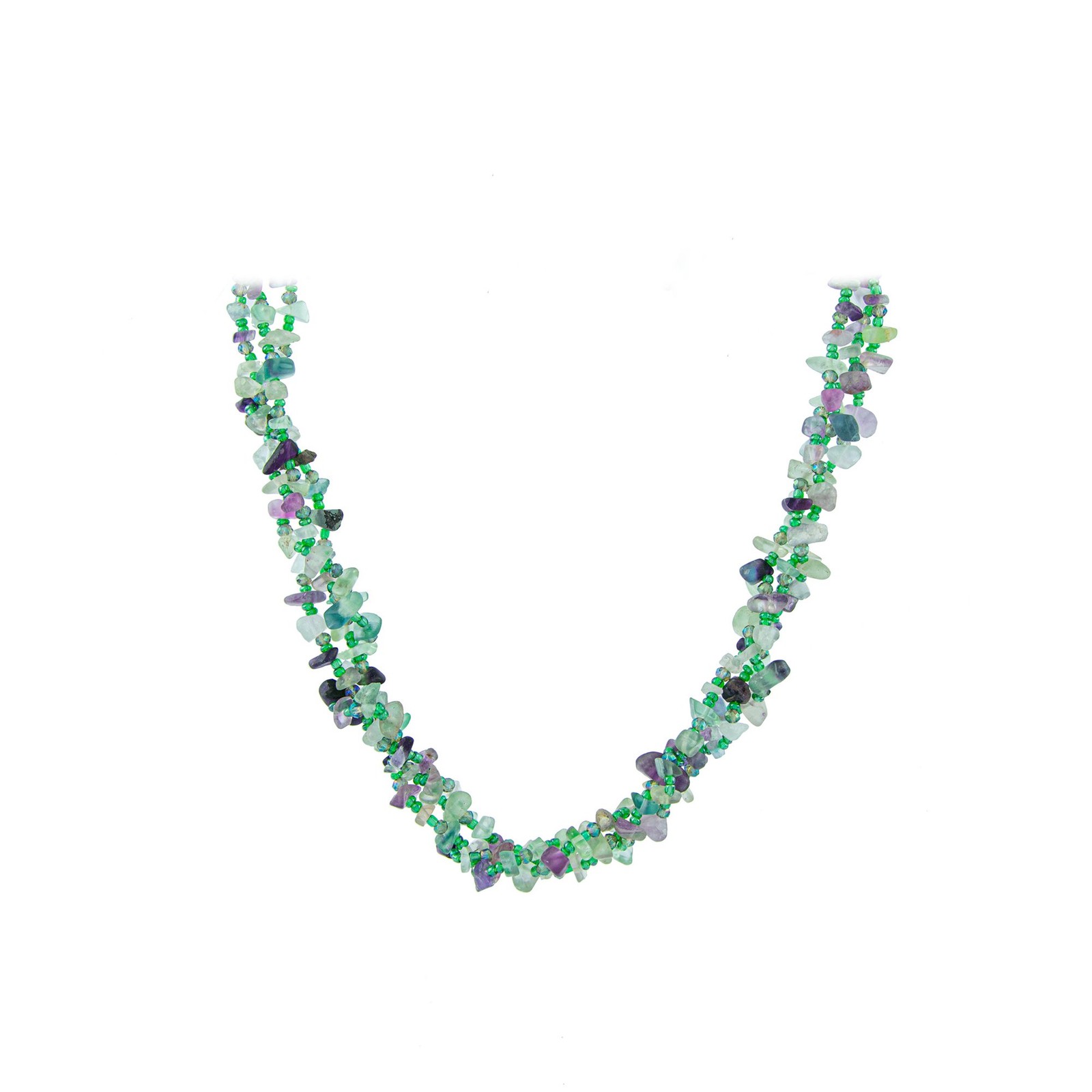 Ожерелье из натурального флюорита с зеленым и фиолетовым витым бисером 2990₽