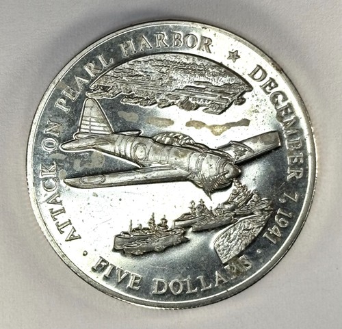 2000 Liberia 5 Dollars Attack on Pearl Harbor Coin Some Corrosion KM# 651