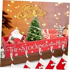 HPC Decor Christmas Stocking Holders, Wooden Box with 5 Hook snowflake-red