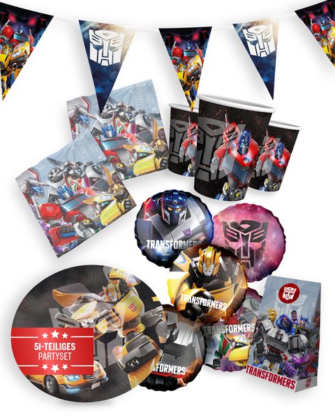 Transformers Party Set 51Tlg Wimpel Ballons GeschenktüTen Teller Becher Serviett-image