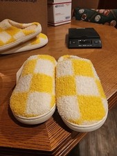 Checkered Yellow White Women's Slippers NEW Slip On Adult 5/6