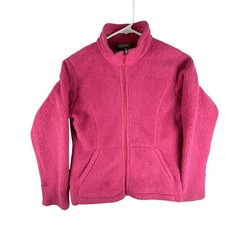 L.L.Bean Jacket Kids Medium 10-12 Pink Fleece Sherpa Full Zip Reflective