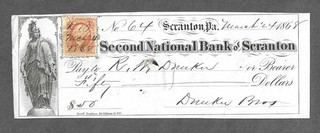 1868 Scranton Pennsylvania Bank Check "Statue of Freedom"
