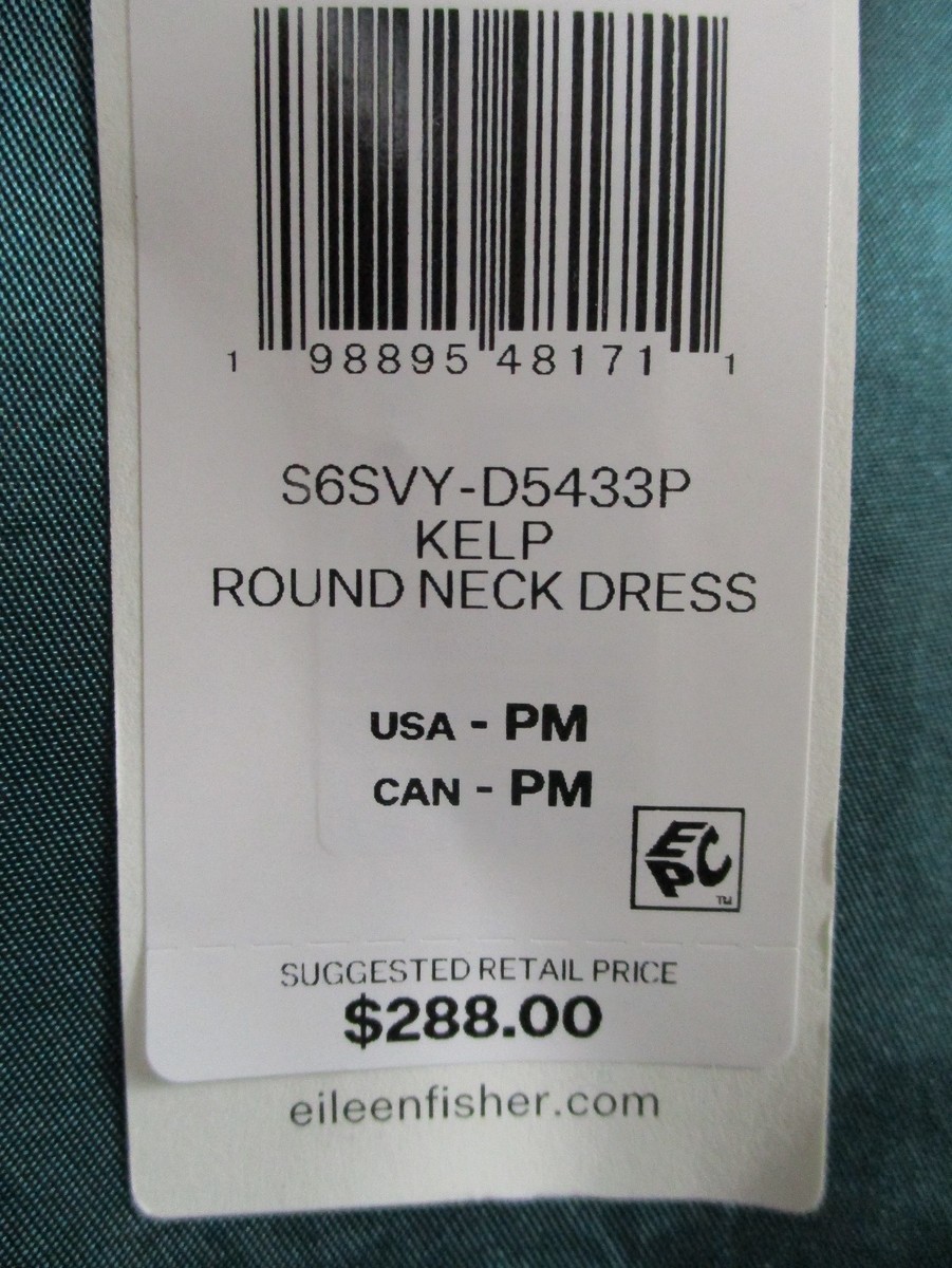 NWT Bust 44” Eileen Fisher Petite Kelp Round Dress Light Satin Sz