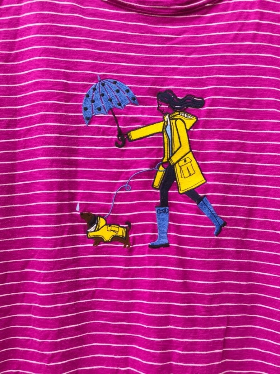 Talbots Cotton Modal Crewneck Embroidered Rainy Day Dog Tee sz 1X Purple Novelty View 3