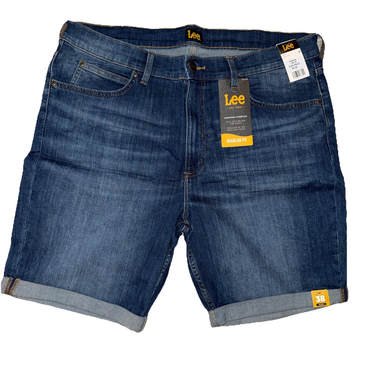 New Lee Havoc Mens Size 38 Regular Fit Jean Shorts Dark Blue Wash