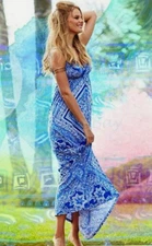 LILLY PULITZER SIZE X-SMALL MIRAFLORA MAXI DRESS *OPEN WATER* BLUE CRUSH