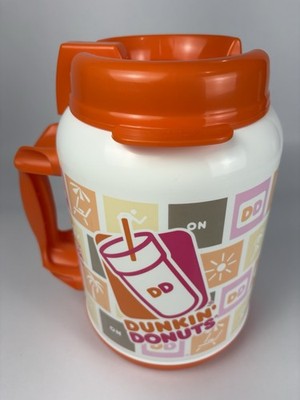 Dunkin Donuts Giant 64oz. Travel Drink Whirley Tumbler RARE New Old Stock Orange
