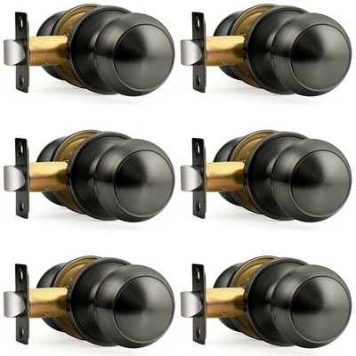Probrico Grey Hallway Closet Passage Door Knobs, Satin Gunmetal (6-Pack)