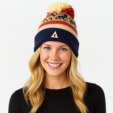 Vintage 90s Wool Moose Pom Pom Beanie Ski Hat...