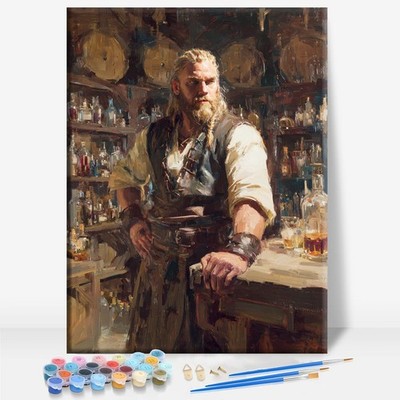 Bartender Blue Collar Heroes Framed Canvas DIY Paint by Numbers Kit Bar Cafe ...