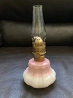 Vintage CONSOLIDATED Paris Milk Glass with Pink Miniature OIL LAMP