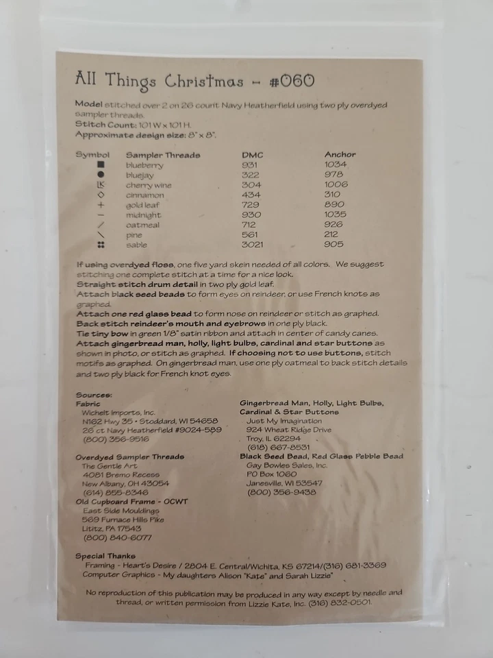 Lizzie☆Kate ALL THINGS CHRISTMAS Counted Cross Stitch Pattern #060 & Button Pack - Image 4 of 4