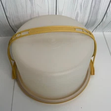 TUPPERWARE Tall Cake Carrier + Pie Tray 4 Pcs 1256-5 Harvest Gold Vintage