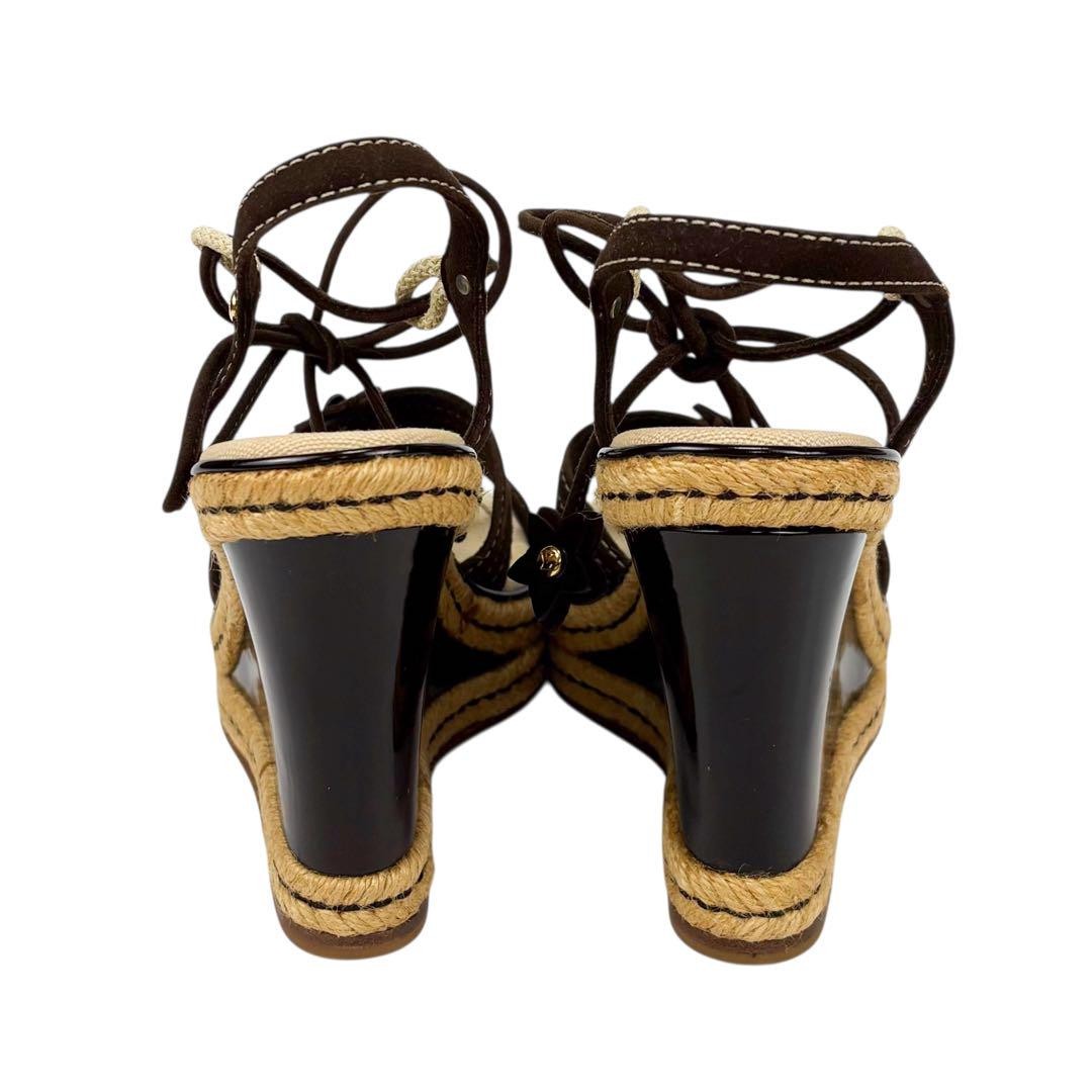Louis Vuitton Wedge Flower Sandals Brown Leather Size 37 US About6 For Women thumbnail 17