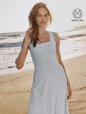 FLASH SALE!! OGL Move Women's Square Neck Midi Dress Pockets NEW