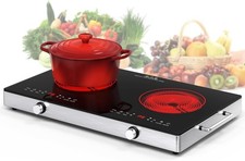 VBGK 2 Ring Electric Hob with Handle 3520W Ceramic Hob 2 Zone Double Electric