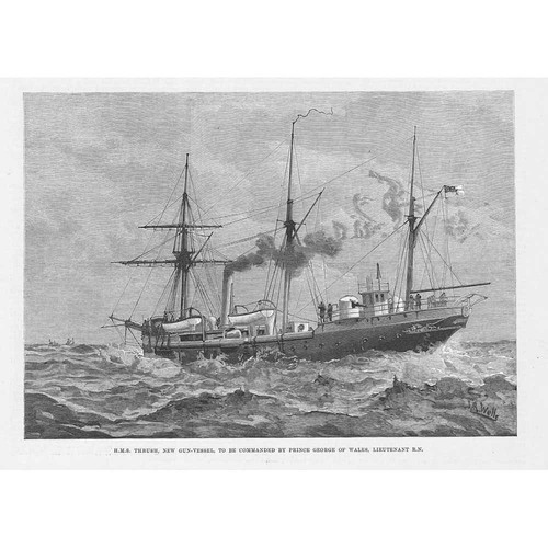 HMS THRUSH To be Commanded by Prince George of Wales - Antique Print 1890