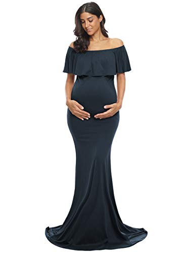 Glampunch Womens Off Shoulder Maternity Dress Ruffles Elegant Slim Gowns Fit