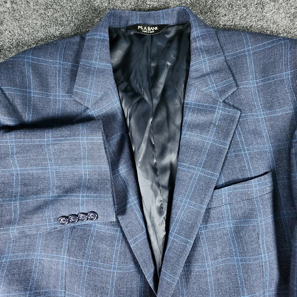 JOS A BANK Blazer 44L 100% Wool Plaid Windowpane Sport Coat Check Men Suit Jackt - Image 2 of 4