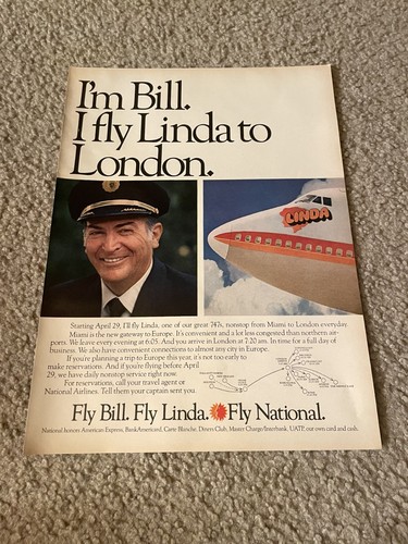 Vintage 1973 NATIONAL AIRLINES Print Ad 1970s "FLY LINDA"