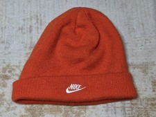 Nike Hat Beanie Boys One Size Orange Acrylic Knit Cuffed Swoosh Logo 2961-N4U