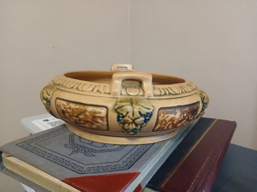 Roseville Art Deco Pottery Florentine Handled Low Console Bulb Bowl Vase-7 1/2"