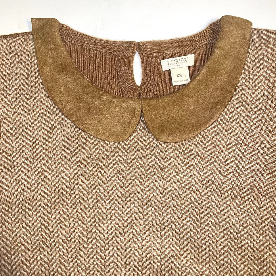 J. Crew Factory Herringbone Peter Pan Collar Sweater in Camel Brown Sz XS - Image 2 of 4