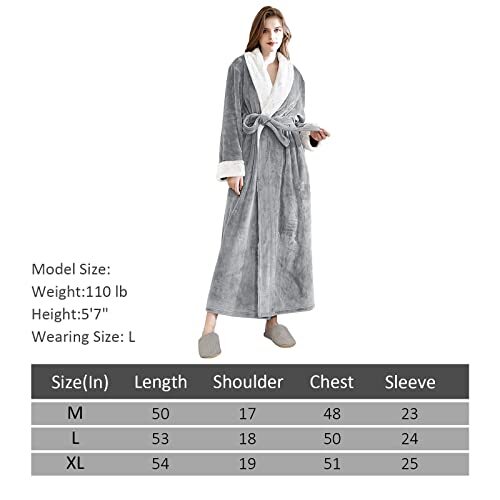 Women's Fleece Robes, Long Winter Warm Soft Plush Bathrobes Large Light Gray - Picture 6 of 6