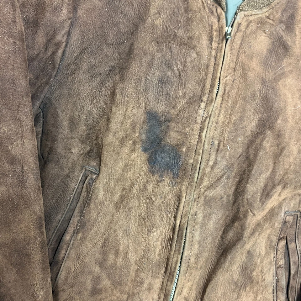 Vintage Suede Bomber Jacket Mens Medium Brown 1950s Zip Up USA - Image 4 of 4