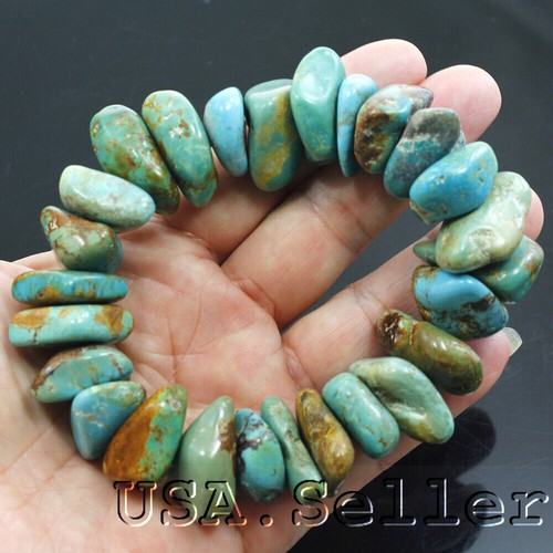 Green Turquoise Bracelet Rough Nugget Beads Elisa Healing Gemstone 7.25" - Picture 5 of 5