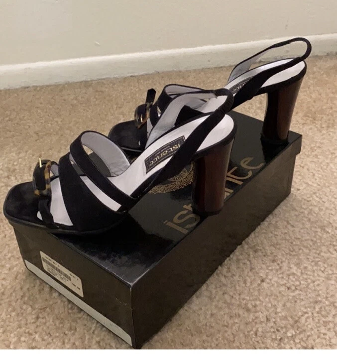 BNIB ISTANTE VERSACE BLACK SUEDE STRAPPY SANDALS W/TORTOISESHELL HEELS & BUCKLE - Image 4 of 4