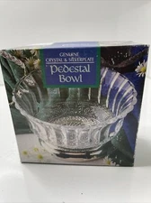 VINTAGE SEALED GENUINE CRYSTAL & SILVERPLATE PEDESTAL BOWL BY FAIRFIELD AC14054 