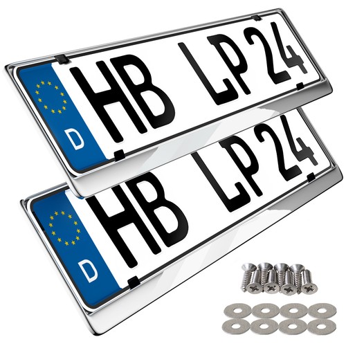 2x Nummernschildhalter Kennzeichenhalter Edelstahl Chrom poliert INOX V2A - 第 1/6 張圖片