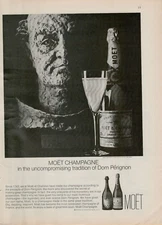 1969 Moet et Chandon Champagne Tradition of Dom Perignon Bust Vintage Print Ad