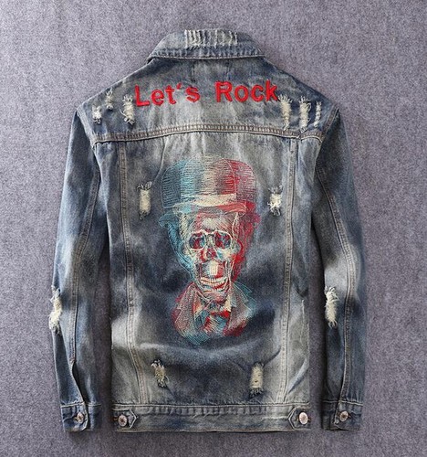 Skull Embroidery Denim Jacket Punk Rock 