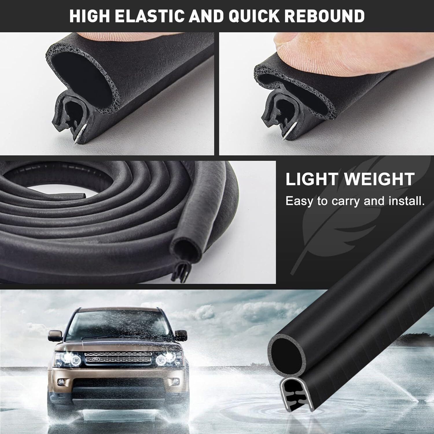 13FT Black Upright Shape Rubber Seal Weather Strip Trim Window Lock Trunk Hood