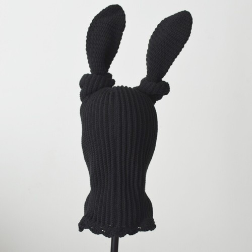 Custom black bunny crochet balaclava Knit cute hat two holes ski mask with ears - 第 4/8 張圖片