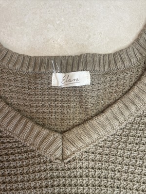 Pull Elan Vintage Taille M - Tricot Beige à Col Ras Du Cou - Manches Longues Femme