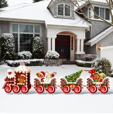 4 Pieces Christmas Outdoor Decorations Train Lawn Sign Gingerbread Santa.