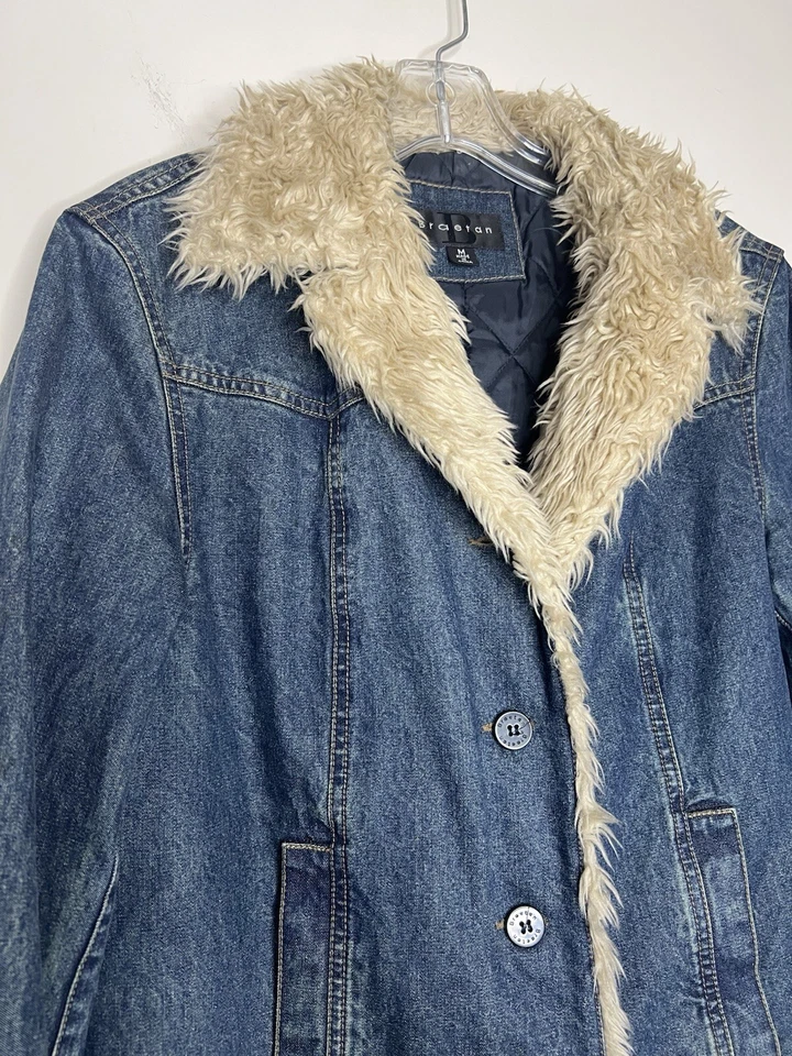 Braetan Womens Pennylane Denim Jacket Size Medium Faux Fur Trim Y2K Button Up - Image 3 of 4