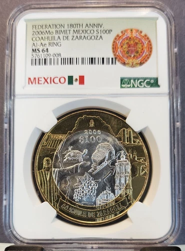 2006 MEXICO SILVER 100 PESOS COAHUILA DE ZARAGOZA NGC MS 64 NICE BU COIN
