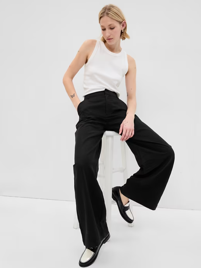 GAP Black Tencel High-Rise Pleated Wide-Leg Pants Size 6 RT$90 #404698