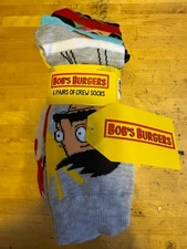 Bob's Burgers Characters 6 Pairs of Crew Socks Multicolor SZ: 6-12 NEW with TAGS
